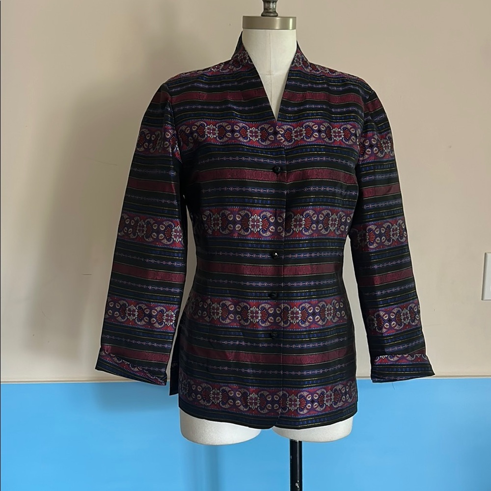 Talbots Silk Purple Vibrant Patterned Jacket size 8 vintage